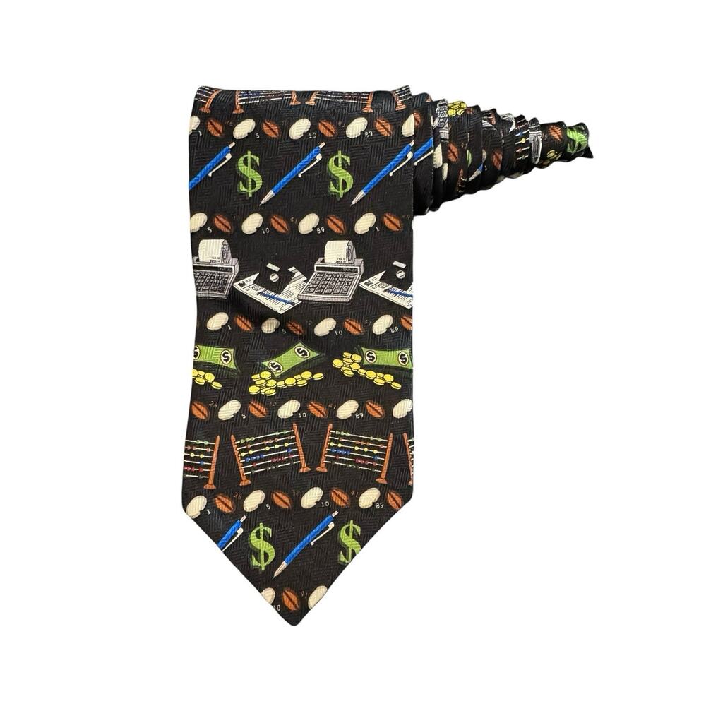 Ralph Marlin RM Style Accountant Counting Bean Abacus Money Vintage Necktie Silk